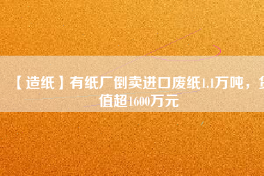 【造紙】有紙廠倒賣進口廢紙1.1萬噸，貨值超1600萬元