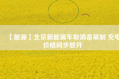 【能源】北京新能源車(chē)取消備案制 充電價(jià)格同步放開(kāi)