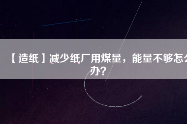 【造紙】減少紙廠用煤量，能量不夠怎么辦？